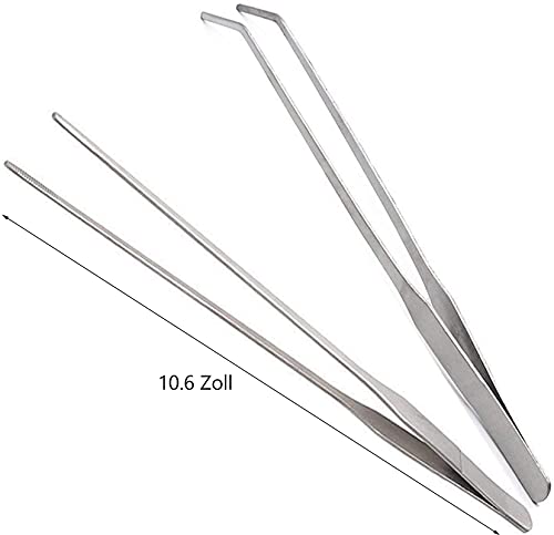 Wenplus 2 Stück Aquarium Pinzette Edelstahl Gerade und Gebogene Pinzette Set Langer Griff Reptilienfütterungszange für Wasserpflanzen Eidechsen Spinnenschlangen Gartenreparatur - 10,6 Zoll, Silber