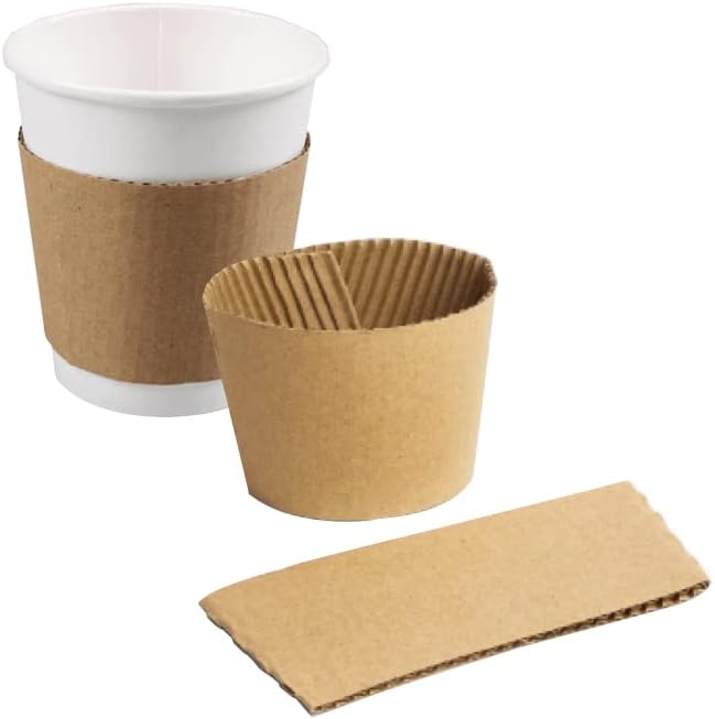 Concession Essentials Paper Coffee Sleeves. Fits 10 oz. - 20 oz. Cups (Pack of 50), Natural Kraft. Insulated for Hot Cups.,Brown