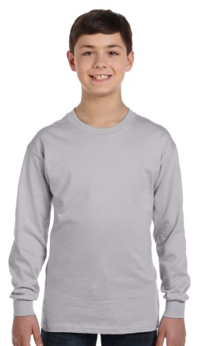 Gildan Big Boys' Seamless Crewneck Long Sleeve T-Shirt, Medium, Sport Grey
