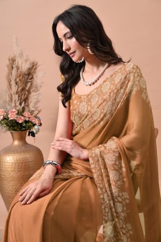 Image of MIRCHI FASHION Women Saree | Chiffon Chevron Zig Zag Printed Office Wear Sari with Blouse