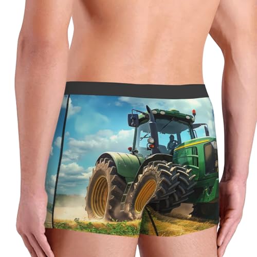 Green Tractor Field Print Underwear For Men Comfy Cozy Holiday Boxer Briefs4