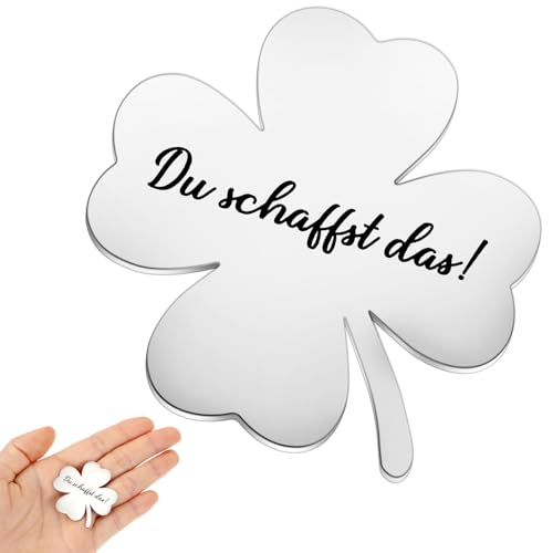 DOPENSPI Kleeblatt Glücksbringer Du Schaffst Das, Handschmeichler Vierblättriges Kleeblatt Viel Glück Geschenk für Prüfung Aufmunterung Geschenk