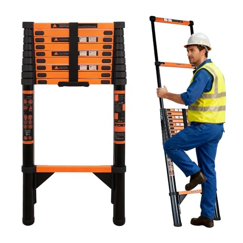 Telescoping Ladder, 8.5 FT Extension Ladder,Heavy Duty 330lbs Max Capacity,with Stabilizers & Non-Slip Feet,Portable Extension Ladder for Household and Outdoor Working - Black (8.5FT/2.7M)