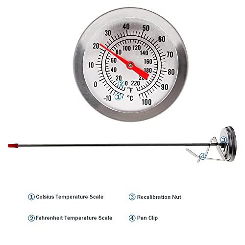 Brewing Thermometer for Home Brewing 52 mm Dial and 300 mm Probe Length with Brew Pot Thermometer Attachment Clip - Home Brewing Equipment - Thumbnail 2