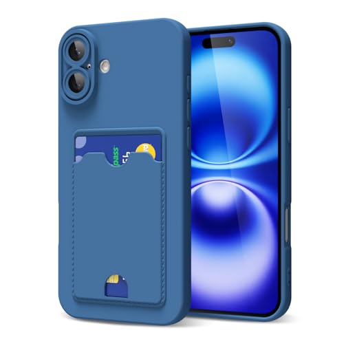 oakxco for iPhone 16 Case with Card Holder, Cute Silicone Wallet Phone Case with Credit Card Slot, Soft Rubber Thin Slim Purse for Women Men with Shockproof Camera Cover Protection, Navy Blue by oakxco - Used condition - US$5.20