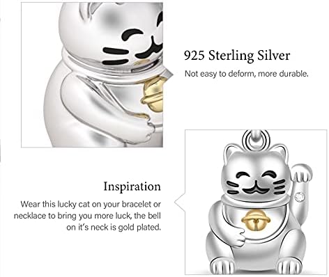 GNOCE "Lucky Cat Charm Pendant 925 Sterling Silver Women Animal Charms Fit for Bracelets & Necklaces Jewelry Gift for Pets Lover