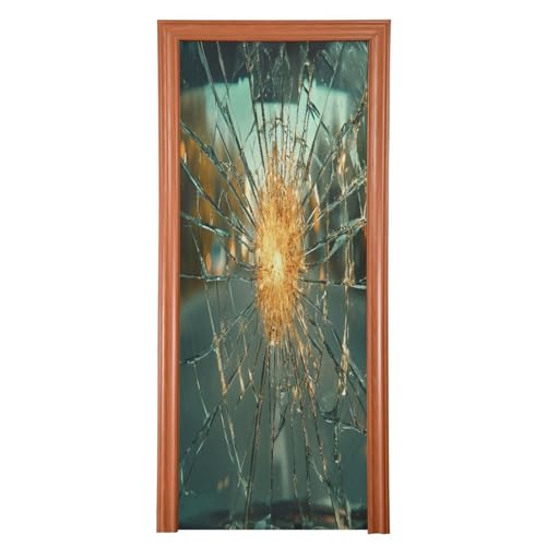FLildon Broken Windshield Print Door Cover Decoration, Party Accessory Porch Decor for Festive Ornament Room Door Covers 32 x 79 Inch