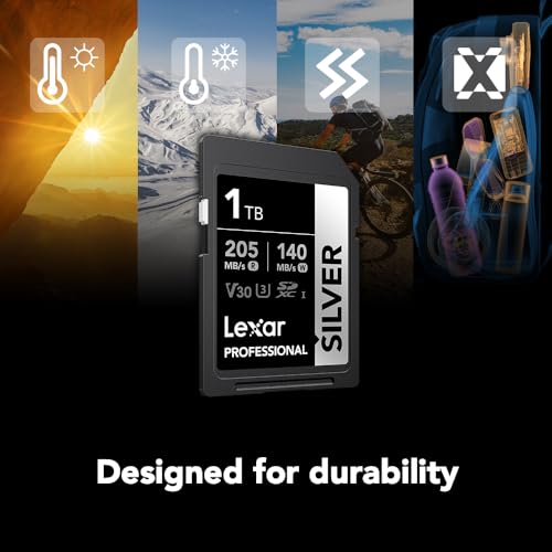 Image of Lexar 1TB Professional Silver SD Card, UHS-I, C10, U3, V30, 4K, Up to 205 /140 MB /s SDXC Memory Card, for Professional Photographer, Videographer, Enthusiast (LSDSILV001T-BNNNU)