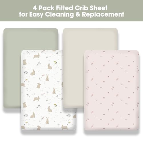Image of Little Grape Land Crib Sheets 4 Pack for Boys and Girls, Baby Neutral Crib Fitted Sheets for Standard Crib & Toddler Mattress, Super Soft Breathable Fitted Crib Sheet Set (Fog Flower & Fern)