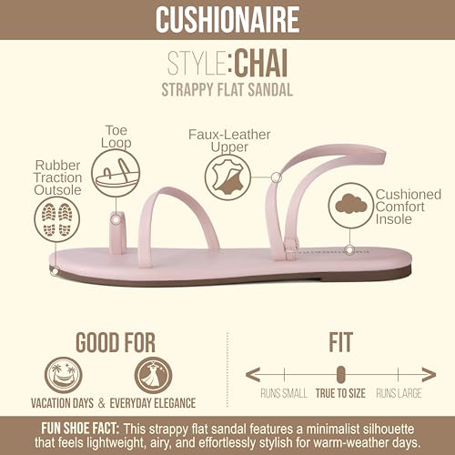 Image of CUSHIONAIRE CHAI Flat Strappy Sandals for Women, Comfortable Dressy Summer Slip-On Sandal with Memory Foam