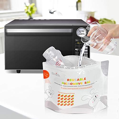 Bimirth Microwave Steriliser Bags, Steam Steriliser Bags, Pack of 16 Reusable, Cleaning Baby Bottles, Pacifier, Teethers & Training Cups, 20 Uses Per Bag, Only 3 Minutes, Marking System, Chemical Free
