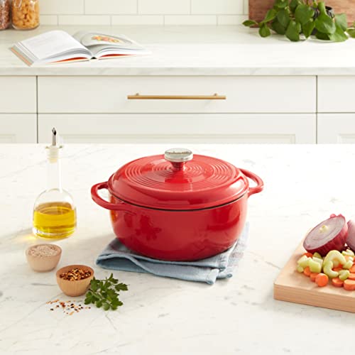 Image of Lodge Essential Enamel Cast Iron Dutch Oven, 4.5 Quart, Solid Red