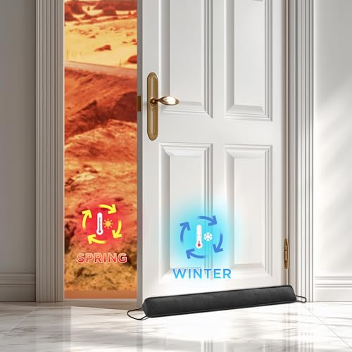 Image of Sunolga Door Draft Stopper Blocks Hot and Cold Air with Removable Washable Cover for Bottom of Door, All-Season Seal for Noise, Light, Door Sweep for Gaps Up to 3 inch, Home Essentials, 38 inch, Dark Gray