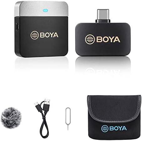 BOYA Wireless Lavalier Microphone for Android Phone Plug Play USB-C Lapel Microphone Noise Cancellation Cordless Clip on Mic for Video Recording YouTube Vlog Live Streaming BY-M1V3 Mono Stereo Output