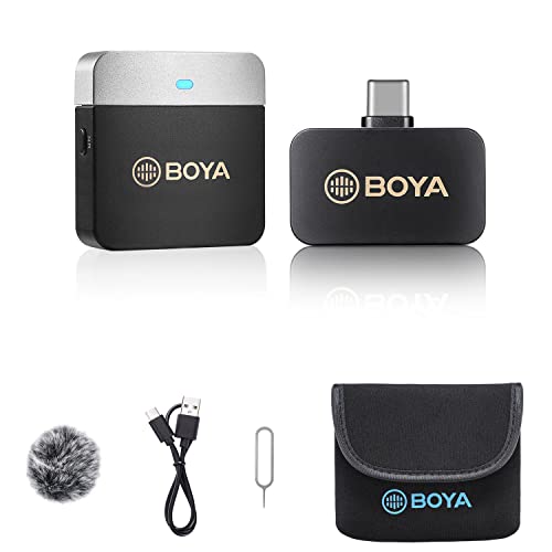 Boya Wireless Lavalier Microphone For Android Phone Plug Play Usb-C Lapel Microphone Noise Cancellation Cordless Clip On Mic For Video Recording Youtube Vlog Live Streaming By-M1V3 Mono Stereo Output #TOP11