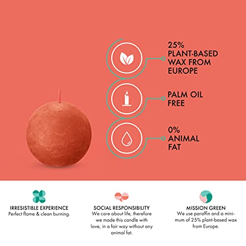 Bolsius 3 Pack Orange Rustic Ball Pillar Candles - 3 Inch - Premium European Quality - Natural Eco-Friendly Plant-Based Wax - Unscented Dripless Smokeless 25 Hour Party Décor And Wedding Candles #TOP3