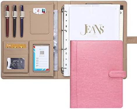 LSRRYD Business Portfolio Folder Binder Padfolio with 4 Ring Binder Letter/A4 Size Leather Folder Writing Pad Notebook for Women Men Interview Legal Document Organizer (Color : Pink, Size : A4)