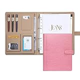 LSRRYD Business Portfolio Folder Binder Padfolio with 4 Ring Binder Letter/A4 Size Leather Folder Wr