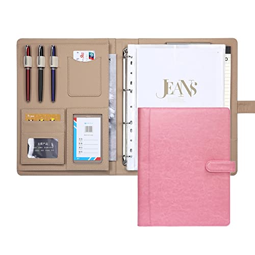 Lsrryd Business Portfolio Folder Binder Padfolio With 4 Ring Binder Letter/A4 Size Leather Folder Writing Pad Notebook For Women Men Interview Legal Document Organizer (Color : Pink, Size : A4) #TOP15