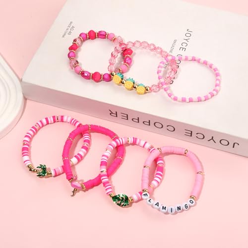Flamingo Bracelets for Women Pink Flamingo Heishi Clay Beaded Stretch Bracelets Stackable Animal Tropical Bird Elastic Layering Friendship Bracelets Fun Summer Beach Vacation Jewelry3