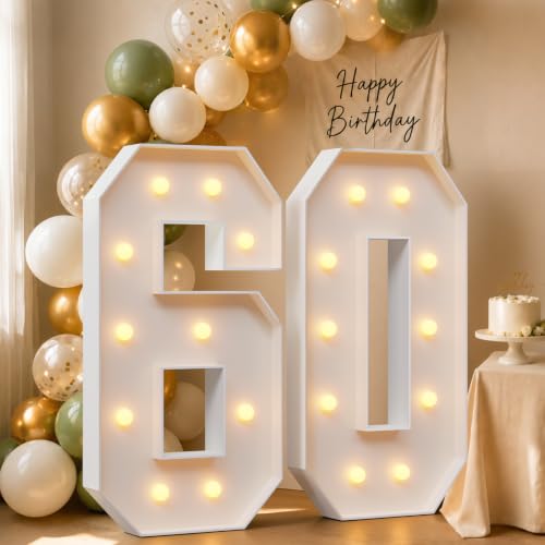 imprsv 4FT Light Up Marquee Number 60 Warm White Light