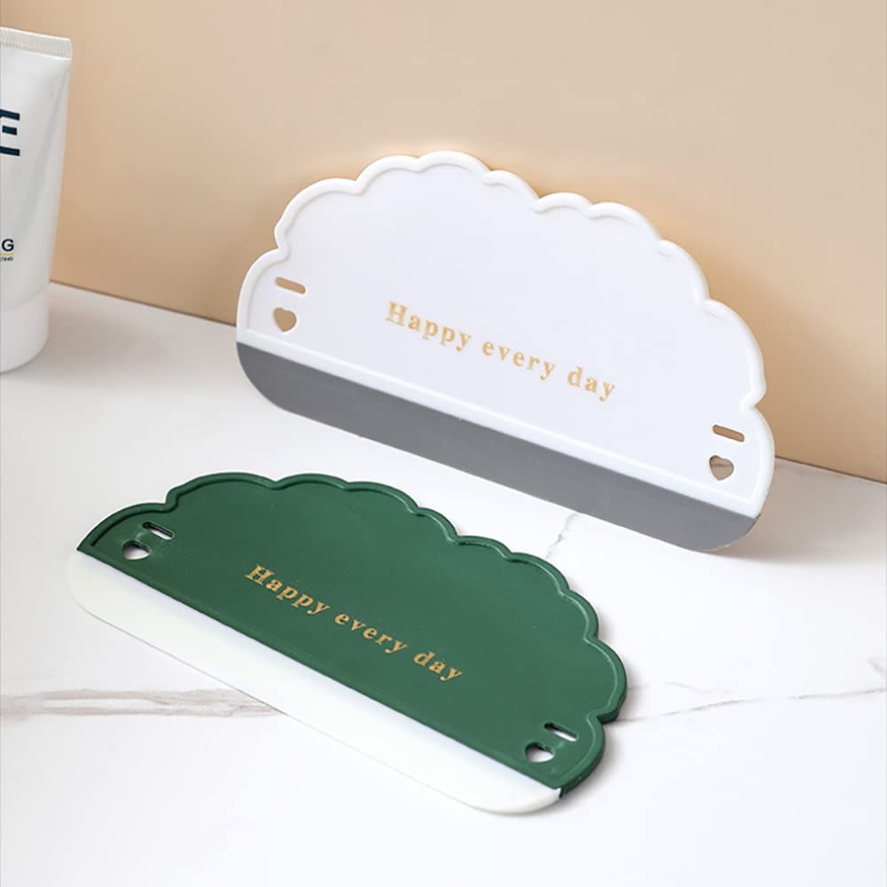 2 Pcs Small Squeegees, Silicone Wiper, Small Squeegee for Glass Doors, Mirror Wiper and Kitchen Countertop Sink, Home, Window Cleaning, Bathroom Shower, Car, Floor ( White+ Green )