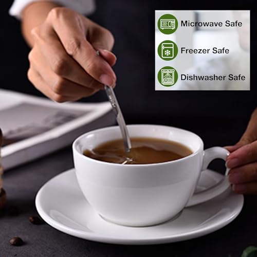 DeeCoo 8oz White Cappuccino Mug- Large Ceramic Coffee Cup with Saucer - Microwave and Dishwasher Safe, Perfect For Tea, Espresso, Latte - Porcelain Set for Kitchen or Cafe, Baristas, Great Gift - Thumbnail 7