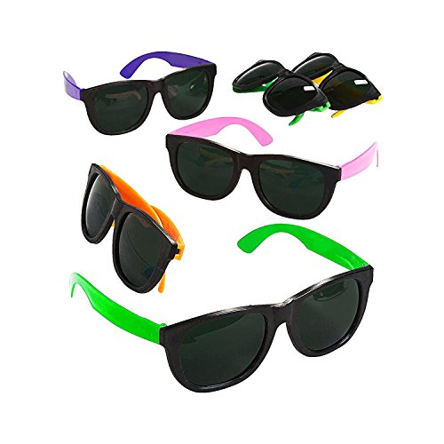 Adorox 12 Pack 80's Style Neon Party Sunglasses Kids Colorful Party Favor Set Birthday Aviators