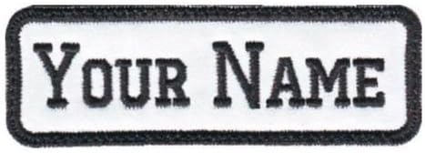 Rectangular 1 Line Custom Embroidered Biker SEW ON, Iron ON Name Tag Patch (BW)