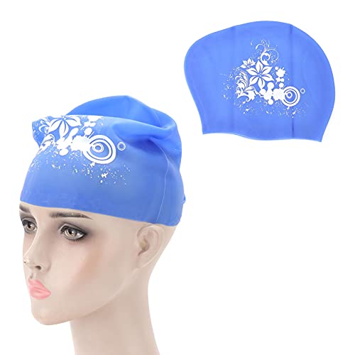 HOHXFYP Bonnet de Bain pour Jeunes, Bonnet de Bain imperméable en Silicone imprimé, Bonnet de Bain Confortable et Extensible pour Enfants, Bonnet de plongée(Bleu) Cover