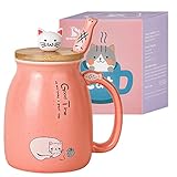 ALTA CALIDAD: nuestra linda taza para gatos está hecha de cerámica de alta calidad, material saludable, contiene una hermosa tapa de bambú y una cuchara de acero inoxidable. Esta linda taza de cerámica con forma de gato tiene excelentes propiedades de aislamiento térmico y puede mantener el café o el té calientes o fríos.