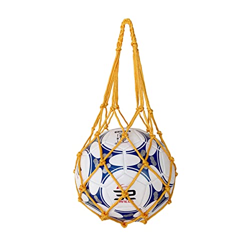 収納 サッカー/バレーボール/バスケットボール用 簡易ボールバッグ 網袋 持ち運び 保管用 (イエロー)