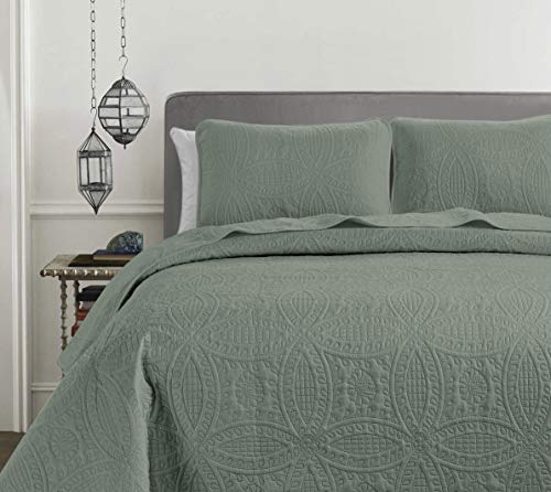 Chezmoi Collection Austin 3-Piece Oversized Bedspread Coverlet Set (King, Sage) #TOP2