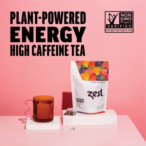 Zest 135Mg High Caffeine Energy Leaf Blend - Superberry Samba Green Tea - 20 Pack Bag - Hot Or Iced - All Natural Strong Flavored Healthy Coffee Highly Caffeinated Substitute - Perfect For Keto Diet #TOP2