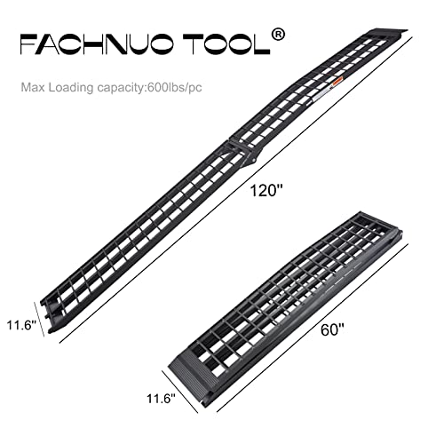 FACHNUO Aluminum Pickup Truck Ramp 10FT, Loading Ramps for Motorcycle, Lawn Mower, ATVs UTVs, Golf Cart, Lawn Mover, Folding Portable Shed Ramp 600 lbs Weight Capacity 1PC, 120\" L x 12\" W