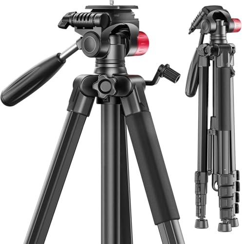Image of Aluminum Tripod (55-Inch), with Mic, Shutter Button & All Mobile Holder Tripod Kit (Black, Supports Up to 5 kg)