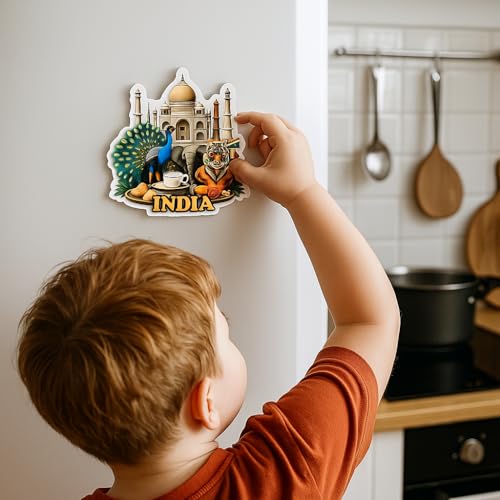 Image of Naxon India Theme Souvenir Wooden Refrigerator Stylish Fridge Magnet - Fridge Decoration Magnet for Kitchen & Home Decor | Perfect Souvenir Gift | Size 3x3 Inches | Pack of 1