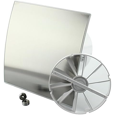 MKK - 18155-004 - DUO Design Badlüfter Wandlüfter Turbo Ventilator Rückstauklappe Kugellager Nachlauf Timer Ø 100 mm Edelstahl gebogen Cover