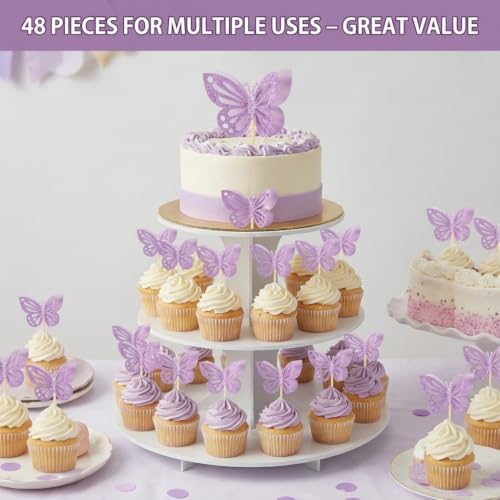 48PCS Purple Butterfly Cupcake Toppers Set, Cake Picks for Birthday Decor by Nrvicmivox - Used condition - Image 6