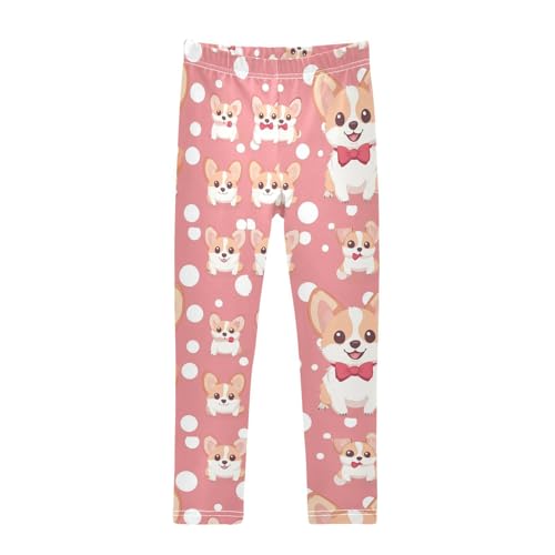 Cute Corgi Dogs Girls' Leggings Toddler Doodles Pink Kids Yoga Pants Dance Active Tights 4T