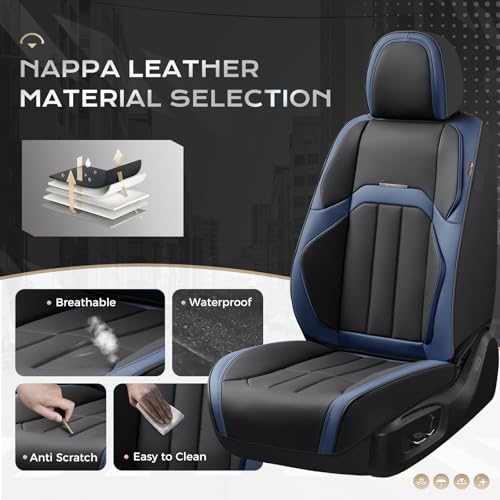 Image of Coverado Nappa Leather Car Seat Covers Full Set, Luxury Waterproof Seat Protectors, Airbag Compatible Anti‑Slip Auto Seat Covers, Universal Fit for Most Cars SUVs Trucks Pickup Vehicles