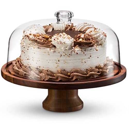 Godinger 2 In1 Salad Bowl And Cake Stand, Salad Bowl Serving Dish And Footed Cake Stand With Dome, Includes Wooden Salad Servers, Acacia Wood And Bpa Free Acrylic Lid #TOP3