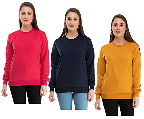 Image of IndiWeaves Women Fleece Warm Sweatshirt for Winters (L,Mustard,Nevy Blue,Magenta) Pack of 3