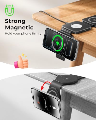 Image of Travel Essentials for Apple Watch Charger,3 in 1 Charging Station for Apple Devices,Foldable Wireless Charging Station for iPhone 17 /16 /15 /14 /13 /12, Apple Watch & AirPods with Magsafe Charger Stand