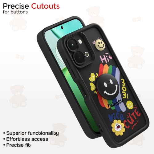 Image of Pikkme Back Cover for Vivo T5x / Vivo Y51 Pro /iQOO Z11x 5G | Soft Silicone| Cute Rainbow Smile & 3D Cartoon Flower Design | Shockproof Raised Camera Protection Bumper Case (Black)