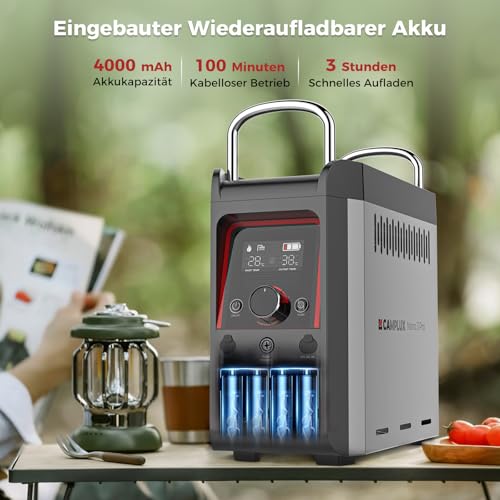 CAMPLUX Nano 3 Liter Gasdurchlauferhitzer Mobiler mit Wasserpumpe & Griff, 12 Volt, 50mbar LPG, für Campingdusche, Nano 3 Pro-DE