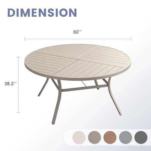 Image of VICLLAX 50 inch Round Outdoor Table, Patio Dining Table for 6 with Umbrella Hole for Garden Lawn Deck Backyard, Sandshell