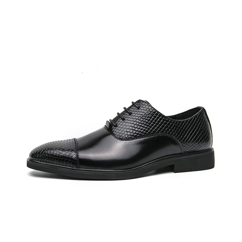 Shoes Dress Oxford for Men Lace Up Round Toe Faux Leather Cap Toe Patchwork Oxford Shoes Anti-Slip Low Top Rubber Sole Slip Resistant Block Heel(Black,7.5)2