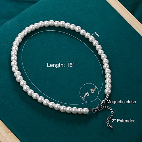 Pearl Necklaces For Women, Magnet Pearl Choker Necklace As Pearl Wedding Jewelry, 8Mm White Pearl Necklace Strand, Dainty Pearl Jewelry Beaded Necklace Gifts For Her From Sereney #TOP1