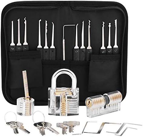 24 Piece Lock Pick Set, with 3 Transparent Practice Padlock, Pick Lock Kit for Beginner and Locksmith Training, Cool Stuff Gifts for Men, Valentines Gifts for Him